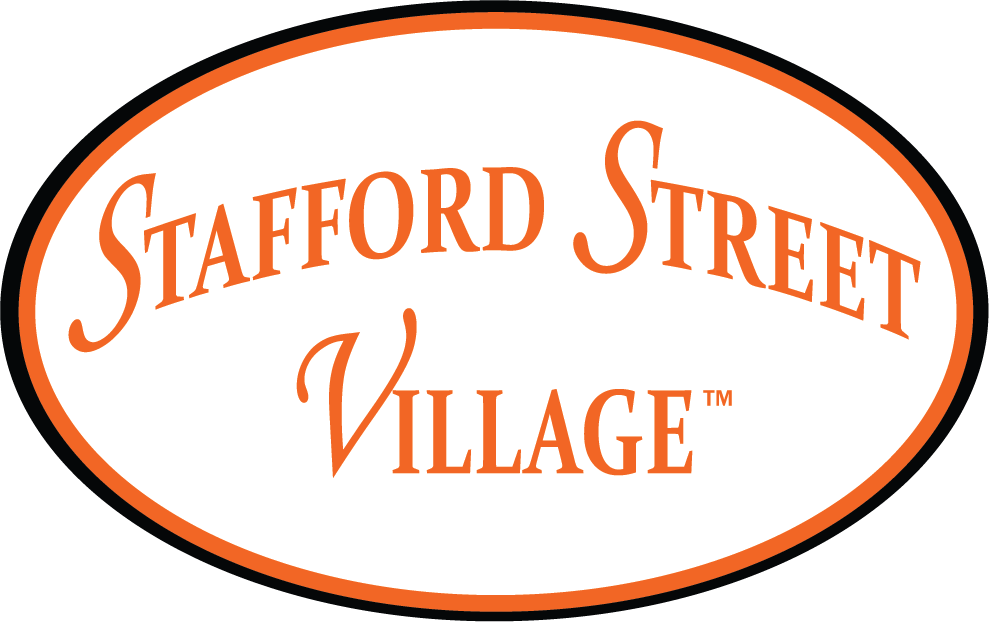 An oval logo with the words Stafford Street Village written in orange.